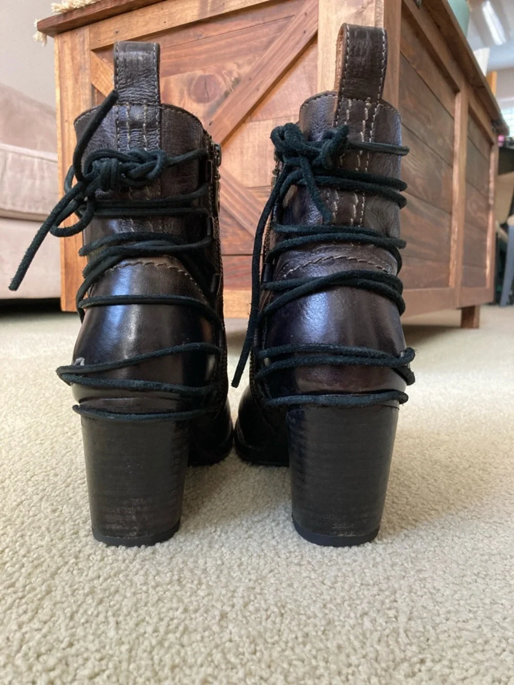 BED|STU Cobbler Dark Brown Lace-Up Ankle Booties Size 9 - Picture 3 of 7